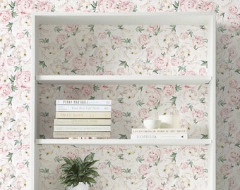 Small Peony, Pink,   Repositionable Wallpaper