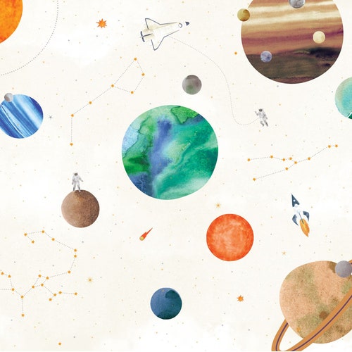 Space Mural Wallpaper Blue Space Wall Art Peel and Stick Etsy