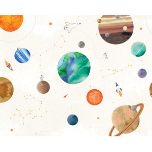 Space Mural Kids Wallpaper, White, Space Wall Art, Peel and Stick Wall Mural