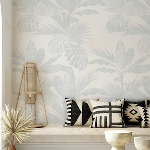 Oceanside Palm Leaves, Blue, Peel and Stick Wall Mural