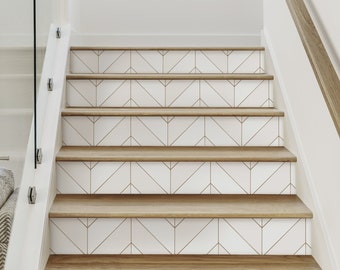 Gold Lines Chevron, OffWhite,    Vinyl Peel and Stick Stair Riser Strip Sticker