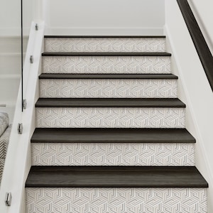 Op Art Line 3D Würfel, Neutral, Vinyl Peel and Stick Treppenstufen-Aufkleber