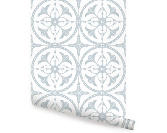 Round Moroccan Tile Blue Peel & Stick  Wallpaper Repositionable