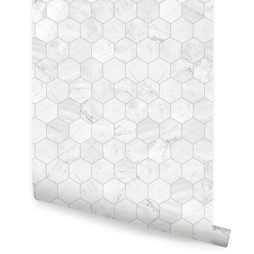 Hexagon Marble Small Wallpaper Grey Self Adhesive Fabric Etsy