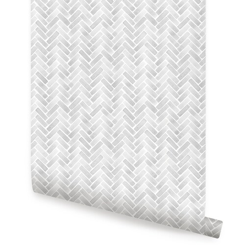 Watercolor Herringbone Wallpaper Winter Grey Self Adhesive Etsy