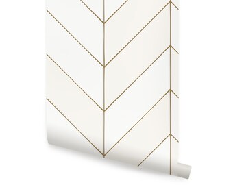 Gold Lines Chevron Wallpaper, Off-White,   Repositionable Wallpaper