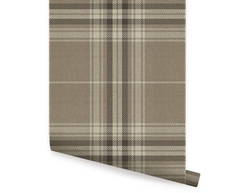 Cozy Plaid Wallpaper, Brown,   Repositionable Wallpaper