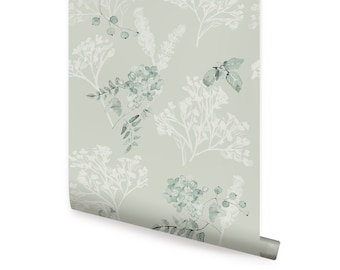 Breezy Blooms, Sage,   Repositionable Wallpaper