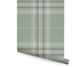 Cozy Plaid Wallpaper, Sage,   Repositionable Wallpaper