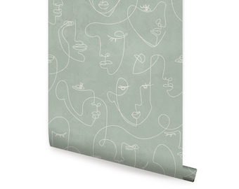 Visage minimaliste aspect texturé sauge Peel & Stick papier peint repositionnable
