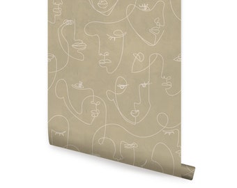 Minimalist Face Textured Look Beige Peel & Stick  Wallpaper Repositionable