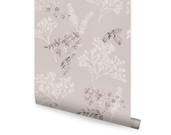 Breezy Blooms, Grey,   Repositionable Wallpaper
