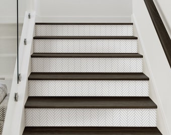 Herringbone Tile, Custom Color,    Vinyl Peel and Stick Stair Riser Strip Sticker