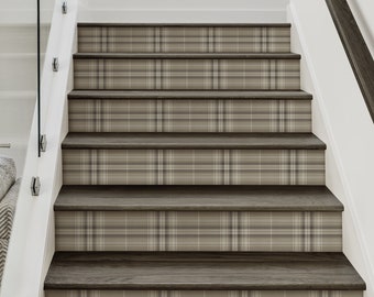 Cozy Plaid, Brown,   Repositionable Stair Riser Strip