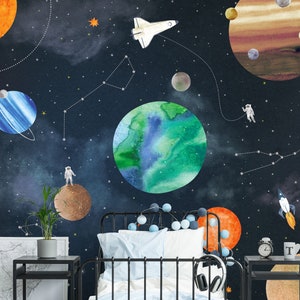 Space Mural Wallpaper, Dark, Space Wall Art, Peel and Stick Wall Mural image 2