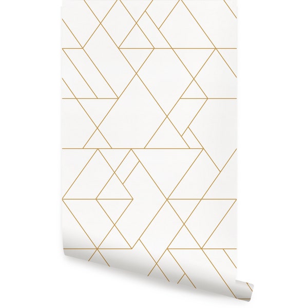 Triangle Geometric Art Deco Lines Wallpaper, Off White,   Repositionable Wallpaper