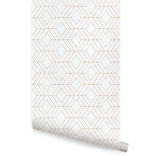 Diamond Geometric Art Deco Lines Wallpaper, Off White,   Repositionable Wallpaper