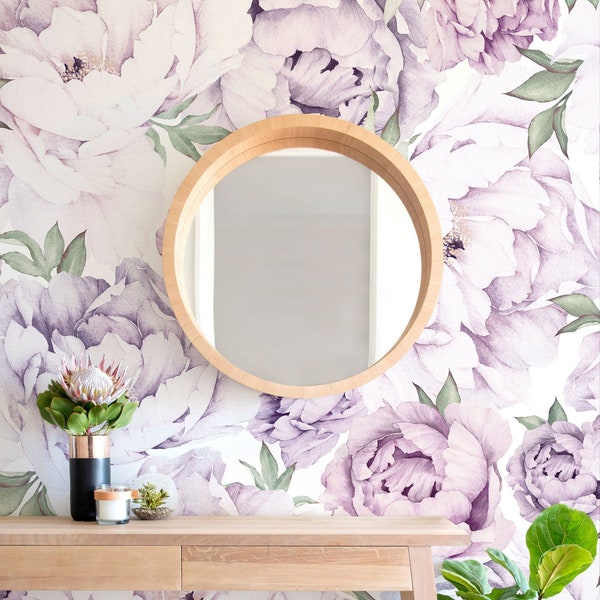 Peony Flower Mural Wallpaper, Mixed Lavender Purple, Watercolor Peony Extra Large Wall Art, Peel and Stick Wall Mural