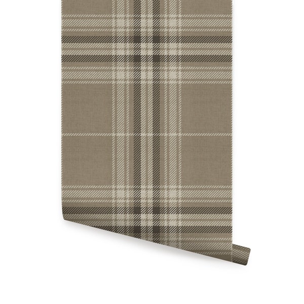 Cozy Plaid Wallpaper, Brown,   Repositionable Wallpaper