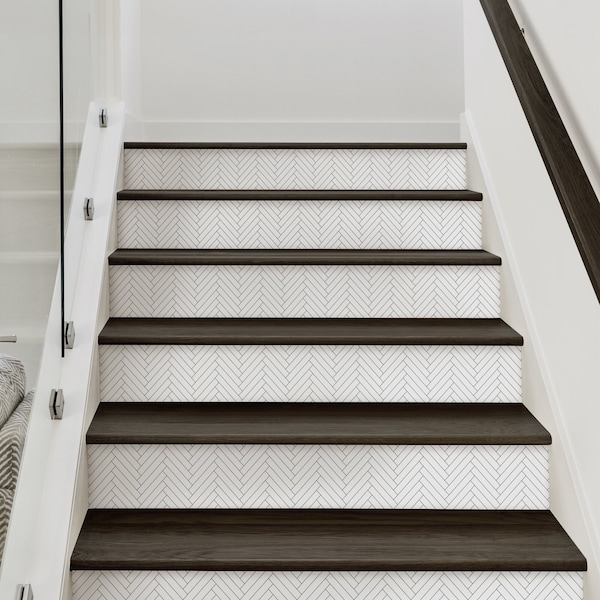 Herringbone Tile, Custom Color,   Repositionable Stair Riser Strip
