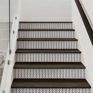 Herringbone Line, Custom Color,    Vinyl Peel and Stick Stair Riser Strip Sticker