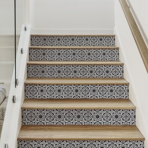Geo Flowers, Custom Color,    Vinyl Peel and Stick Stair Riser Strip Sticker