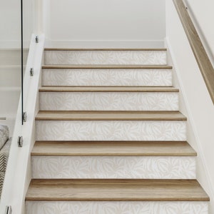 Tropical Palm Leaves, Beige,    Vinyl Peel and Stick Stair Riser Strip Sticker