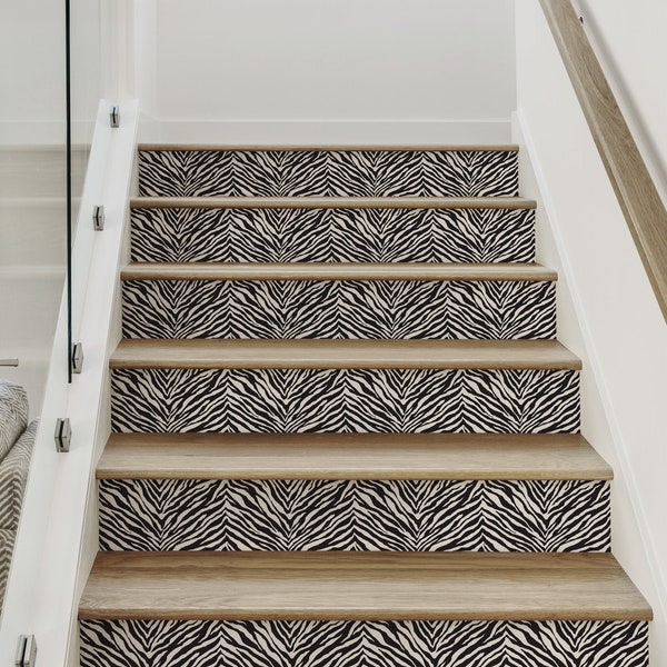 Zebra Print, Black,   Repositionable Stair Riser Strip