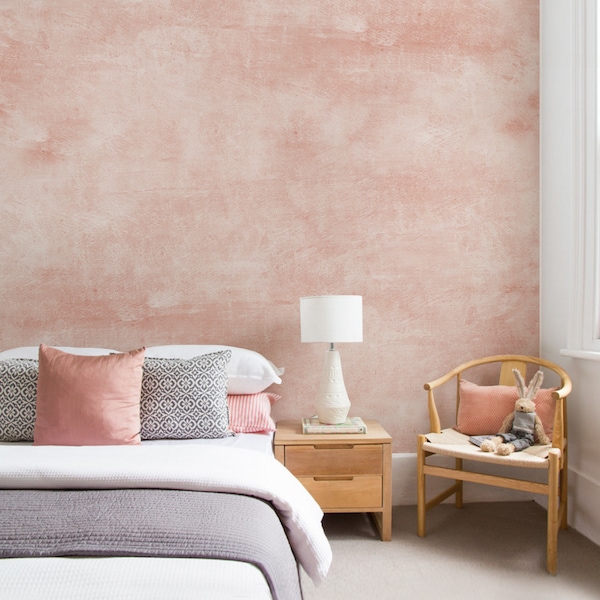 Venezianischer Gips Faux Textur Wandbild Wallpaper, Rosa, Peel & Stick Wallpaper