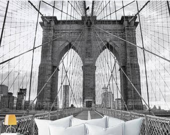 Brooklyn Bridge Mural Wall Covering | NYC Black and White | Peel and Stick or Unpasted Wallpaper Mural | Non-toxic