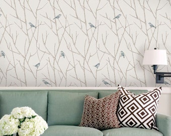 Branch Birds Blue Peel & Stick  Wallpaper Repositionable