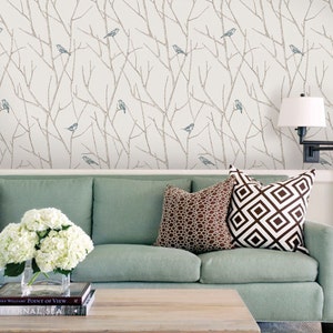 Branch Birds Blue Peel & Stick  Wallpaper Repositionable