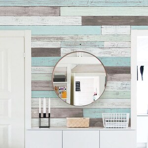Reclaimed Painted Beach Wood Mural Wallpaper, Beach Wood, Wood Extra Large Wall Art, Peel and Stick Wall Mural image 1