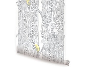 Forest Cool Grey / Yellow Peel & Stick  Wallpaper Repositionable