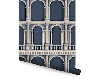 Classic Architecture Navy Peel & Stick Fabric Wallpaper Repositionable