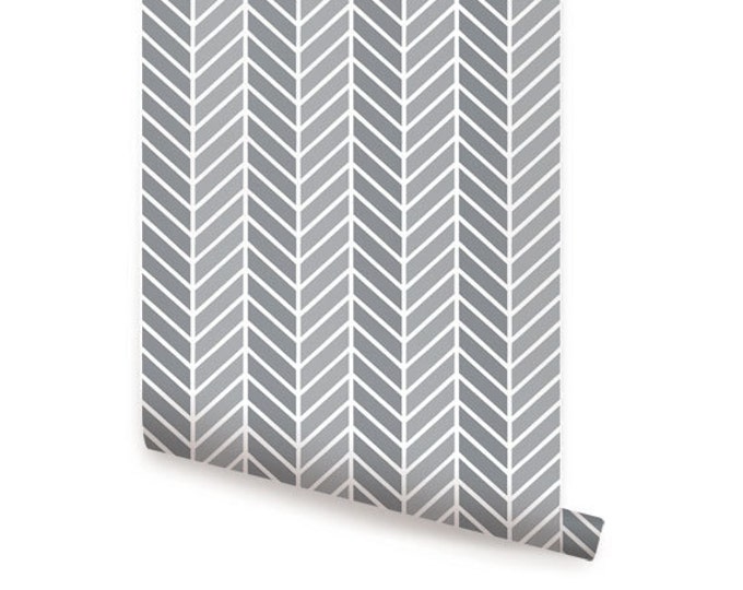 Chevron Warm Grey Peel & Stick Fabric Wallpaper Repositionable Etsy