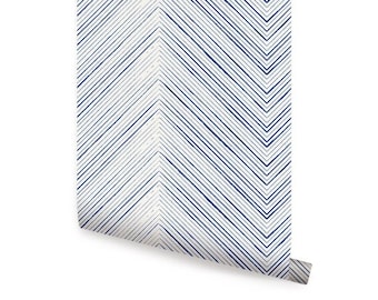 Chevron Lines Blue Peel & Stick  Wallpaper Repositionable