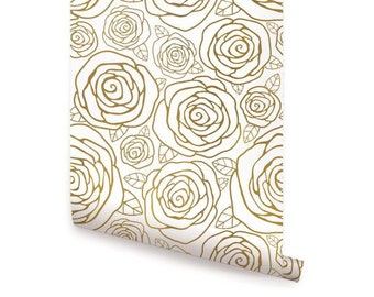 Gold Roses Peel & Stick Fabric Wallpaper Repositionable