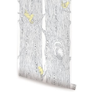 Forest Cool Grey / Yellow Peel & Stick  Wallpaper Repositionable