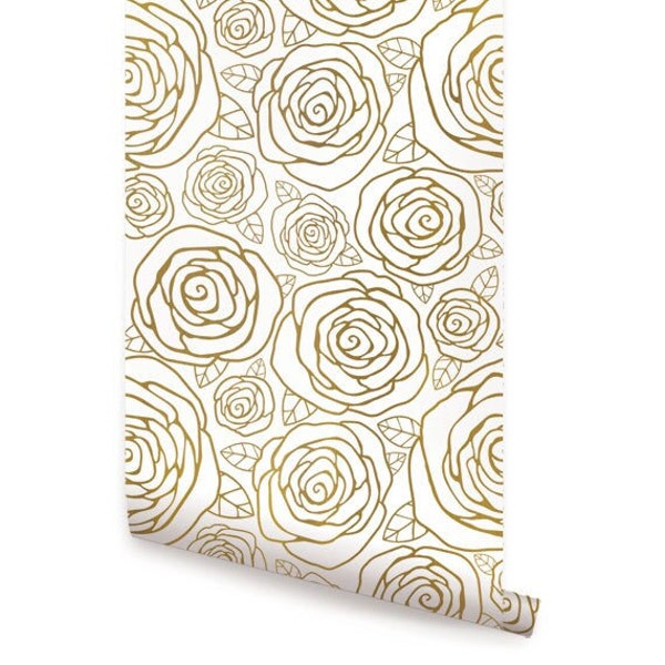 Gold Roses Peel & Stick  Wallpaper Repositionable