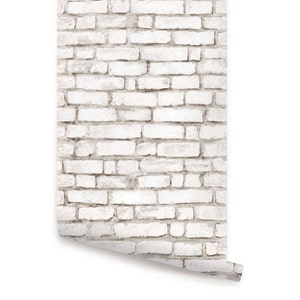 White Brick Wallpaper Aged Vintage Look   Wallpaper Repositionable