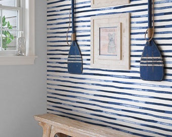 Watercolor Stripes Blue - Removable Wallpaper - Peel and Stick Wallpaper