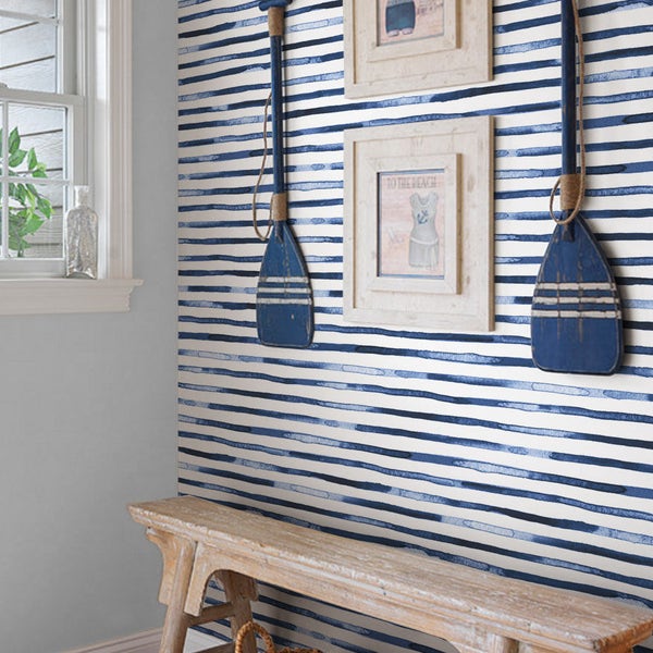 Watercolor Stripes Blue - Removable Wallpaper - Peel and Stick Wallpaper