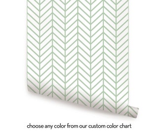 Herringbone Line Custom Color Peel & Stick  Wallpaper Repositionable