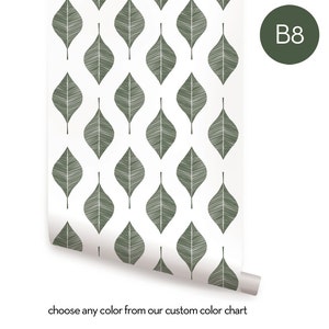 Line Leaves Custom Color Peel & Stick  Wallpaper Repositionable