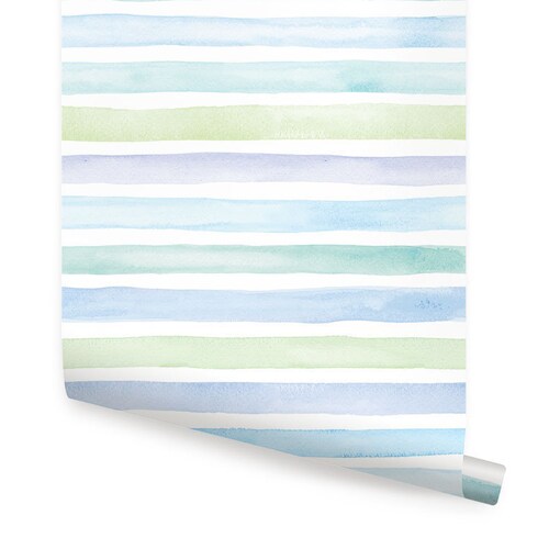 Watercolor Stripes Blue Peel & Stick Fabric Wallpaper Etsy