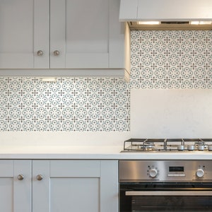 Flower Moroccan Tile, Blue,   Peel and Stick Backsplash Wallpaper