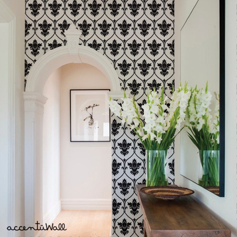 Damask Black Peel & Stick Fabric Wallpaper Repositionable Etsy