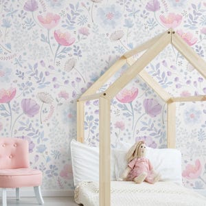 Watercolor Floral Wallpaper Mural | Pink & Purple, Non-Toxic image 1