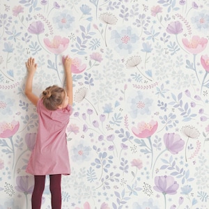 Carta da parati - Whimsy Floral Watercolor - Rosa Viola, murale da parete